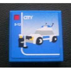 Part 3068bpb0320 Blue Tile 2 x 2 with Lego Police Car and 'CITY' and '5-12' Set Box Pattern (Sticker) - Set 3221 